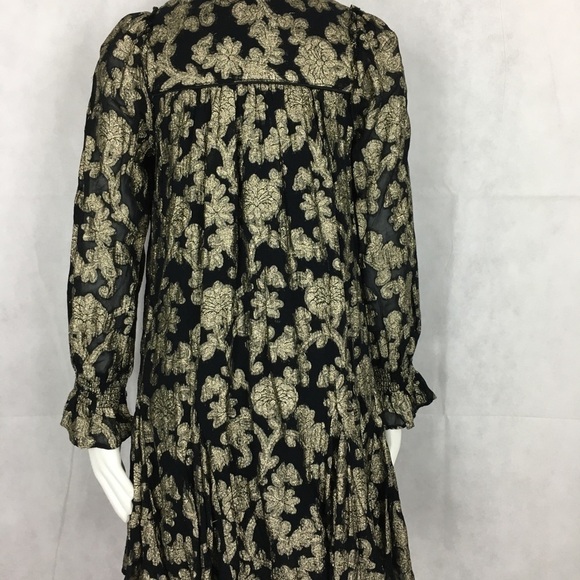 Anthropologie Tiered Swing Dress in Black & Metallic Gold NWT Size Small - Picture 4 of 7